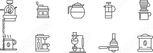 Coffee Maker pixel perfect  Icon Set .  Vector Illustration Editable stroke.
