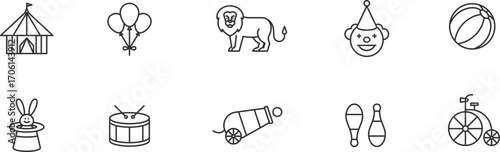 Comedy and Circus pixel perfect  Icon Set . Vector Illustration Editable stroke.
