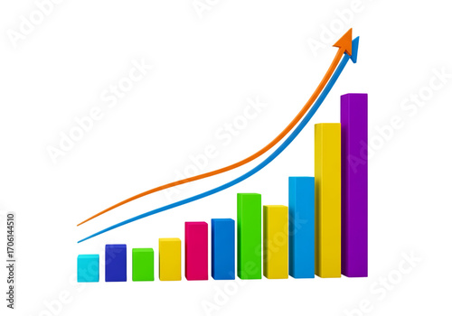 Colorful bar chart with upward trend line isolated on transparent background Free Download Colorful bar chart with upward trend line isolated on transparent background - GFXLoad