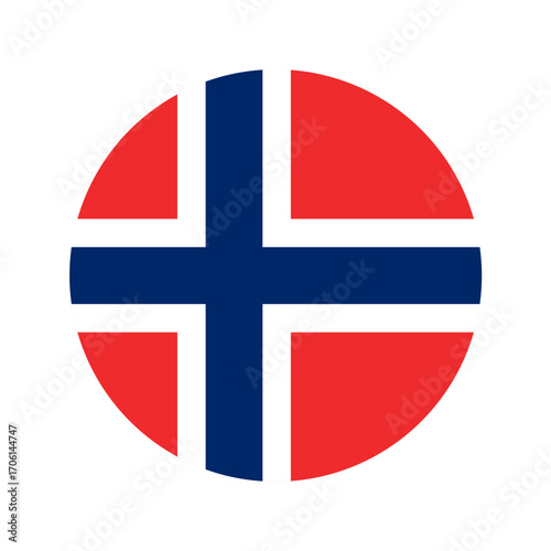 Norwegian Flag in the shape of circle, flat vector illustration.	
