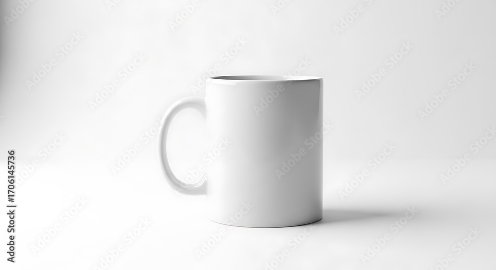 Obraz premium Plain white ceramic mug with handle isolated on white background