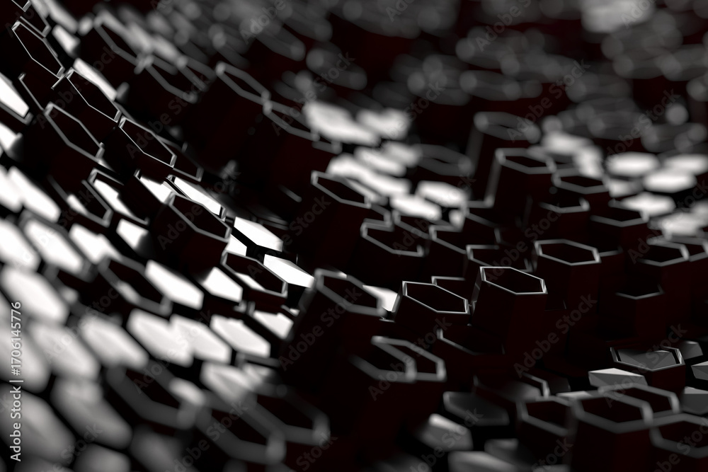 Obraz premium Abstract geometric hexagonal pattern in dark tones for modern design. 3d render