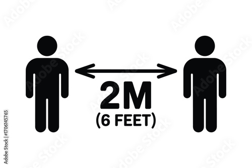 Social distancing icon showing two people maintaining 2 meters or 6 feet apart