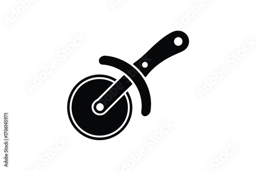 Simple black silhouette of a pizza cutter tool