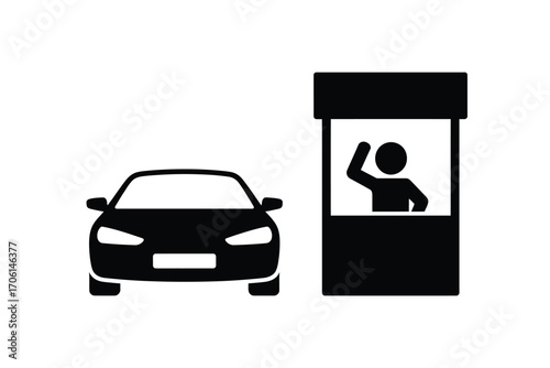 Car at a drive thru window with waving employee