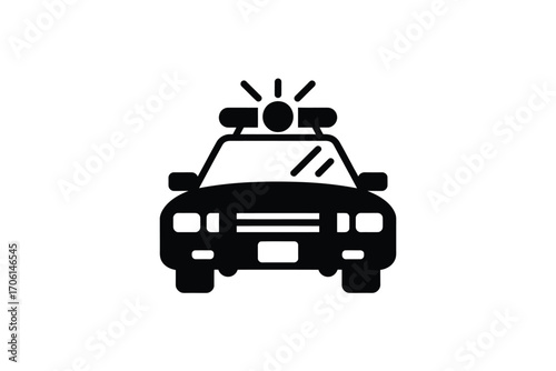 Black silhouette of a police car with flashing lights