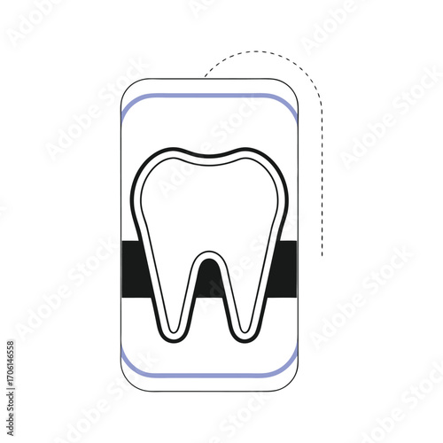 Vector art of stylized tooth icon with a black band, representing dental care or a dental product