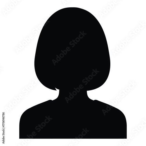 Silhouette profile of a woman with bob hairstyle for placeholder identity or avatar use silhouette