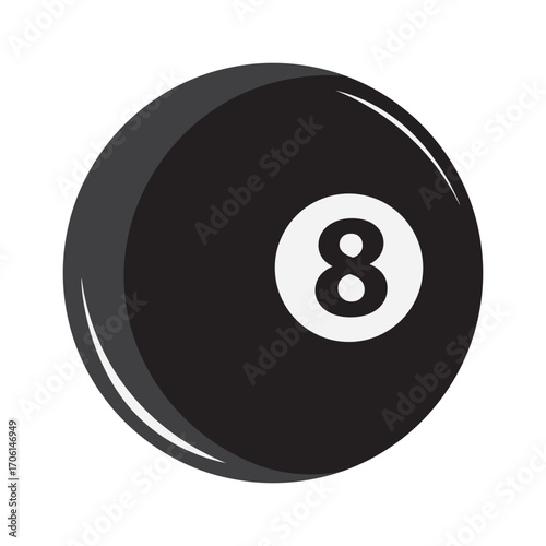 Illustration of a classic black 8 ball, representing billiards, decision-making, chance, and fortune, often linked to pool games and symbolism.
