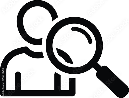 Person with magnifying glass isolated on white background concept of searching for employee or talent
