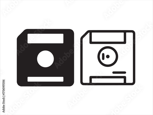 Floppy disk icon set, storage device isolated on white background