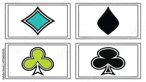 Set of four playing card suit icons diamond spade club and heart
