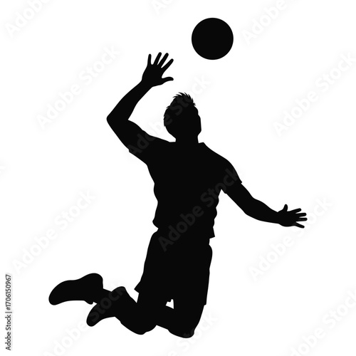 Silhouette of a male volleyball player in mid-air spiking the ball during a game silhouette