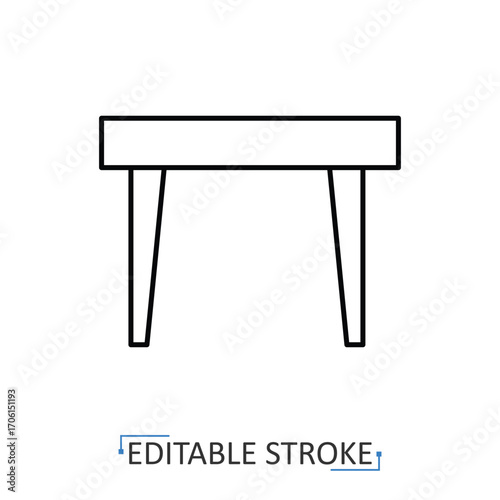 A table icon in minimalist style with editable stroke. Furniture element, interior object, household utility, home decor, modern design, domestic equipment, wooden concept