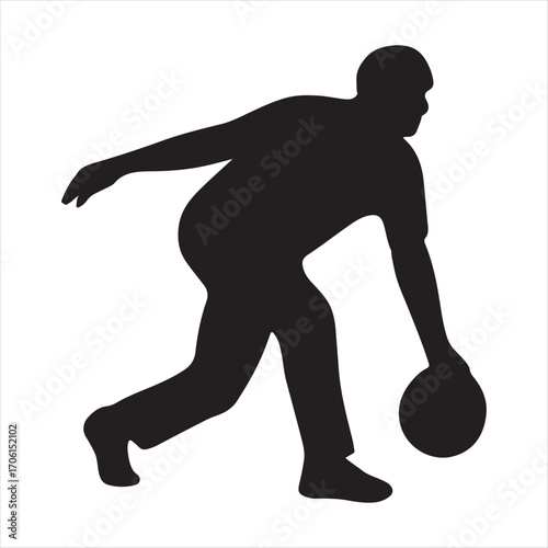 Silhouette of a bowler in action throwing a bowling ball down the lane with a textured effect