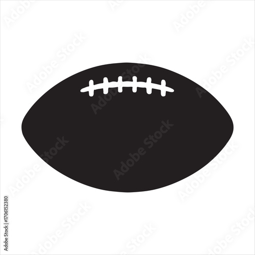 Simple black silhouette of an american football with white laces on a white background