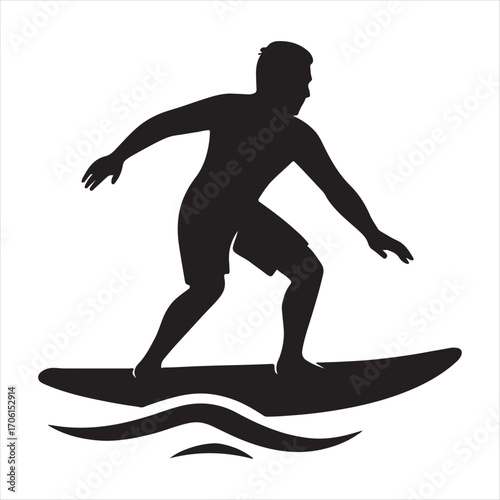 Silhouette of a surfer riding a wave on a surfboard with a black background