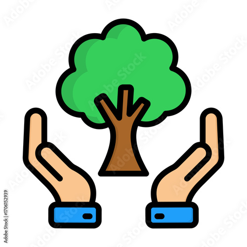 Tree Care Line Color Vector Icon 