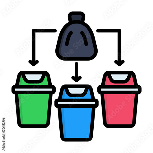 Waste Sorting Line Color Vector Icon