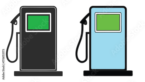 Set of two fuel pump icons with green display isolated on white background
