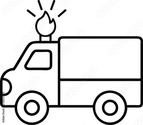 fire truck vector outline icon on transparent background