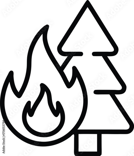 outline vector icon of forest fire