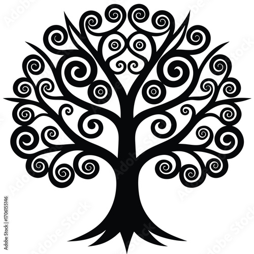 abstract fractal tree of life pattern isolated on white background