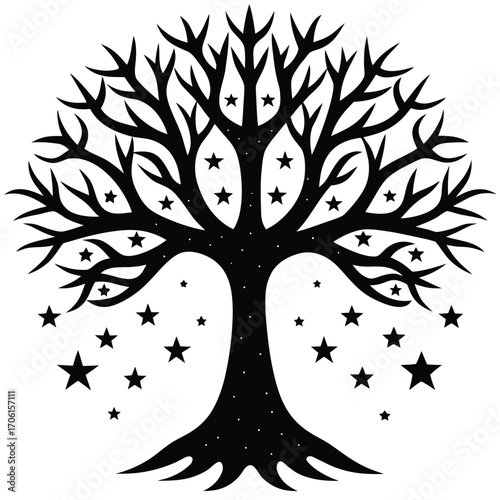 cosmic tree of life with stars isolated on white background