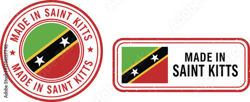 Saint Kitts Flag Icon with Made In Stamp Style Design On White Background