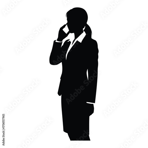 Silhouette of a businesswoman talking on the phone professional attire standing confident silhouette silhouette