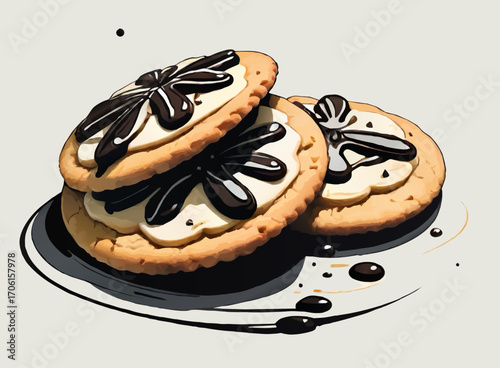 chocolate bisquit cookies watercolor vector illustration