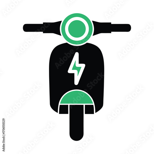 Black electric scooter with green accents and lightning bolt symbol vehicle transport 1