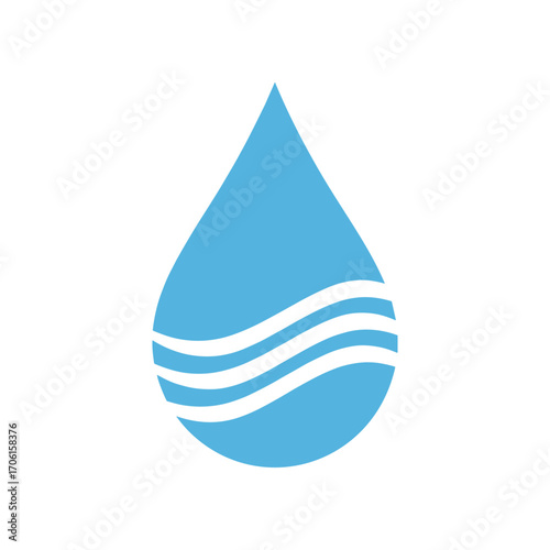 A blue water droplet icon with flowing lines representing purity and freshness, ideal for eco-friendly themes