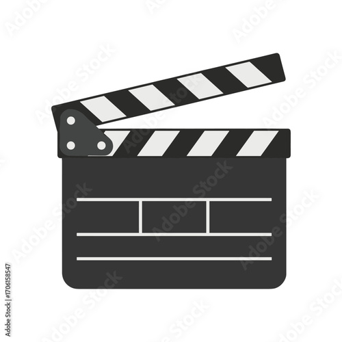 A classic film clapperboard with a raised lid, symbolizing movie production and creativity