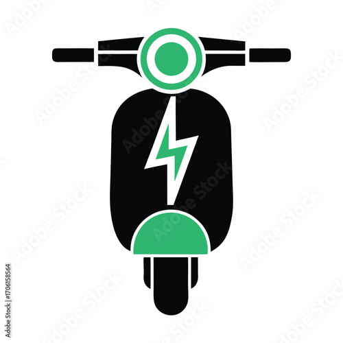 Black electric scooter with green lightning bolt on white background vehicle transport 2