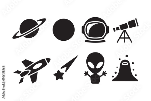 Space exploration and alien encounter icons