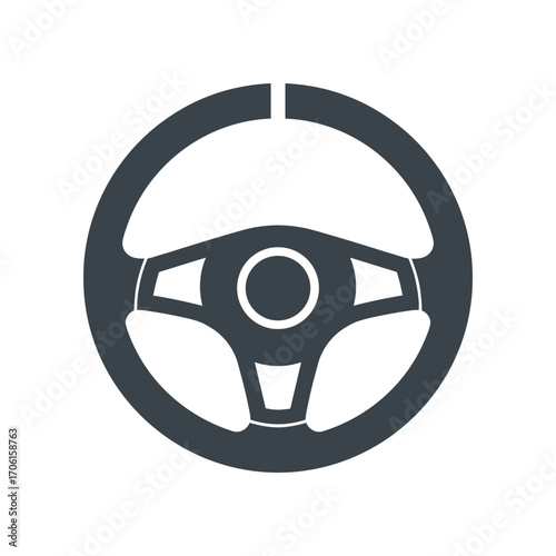 A close-up view of a modern car steering wheel featuring sleek design elements and a central hub, ideal for automotive-related content
