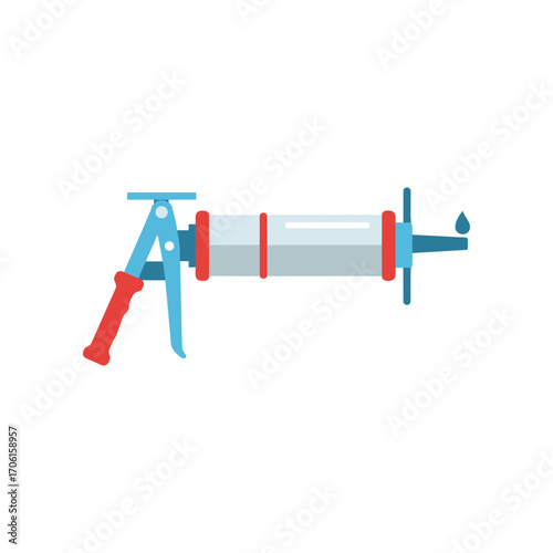 A colorful caulking gun with a droplet of sealant, set against a white background, ideal for DIY projects