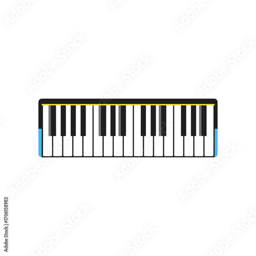 A colorful digital piano keyboard with black and white keys, perfect for music education and creativity
