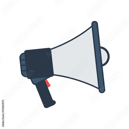 A colorful megaphone held in a hand, symbolizing communication and announcements, set against a plain background