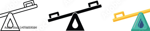 Seesaw Icon Set with Handle in Line, Solid and Flat Styles Playful Seesaw Design