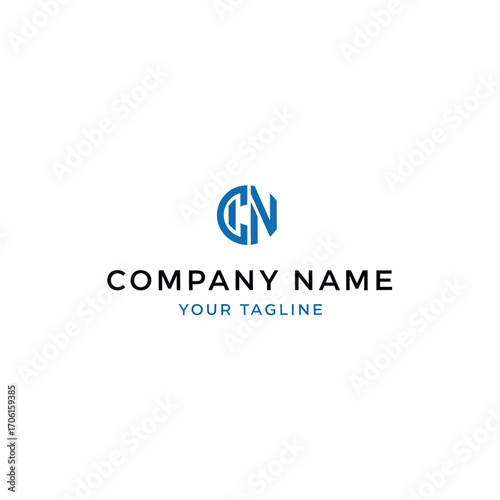 Blue circular logo featuring the letters "CN" stacked vertically, above the text "COMPANY NAME" and "YOUR TAGLINE".