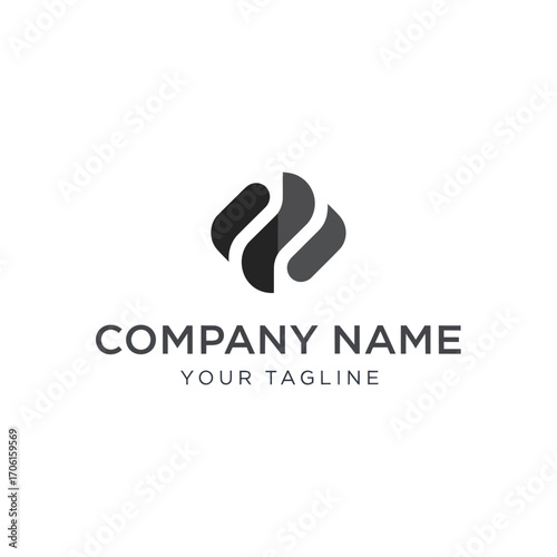 Modern abstract logo design with company name and tagline placeholder on a white background.