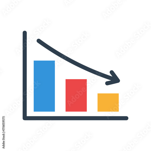 A downward trend graph illustrating financial decline with colorful bars on a white background