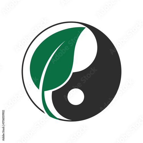 A harmonious blend of nature and balance represented by a leaf and yin-yang symbol