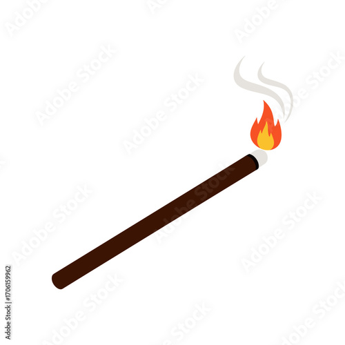 A lit matchstick with flames and smoke, symbolizing ignition and fire safety awareness