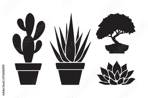 Silhouette collection of potted houseplants