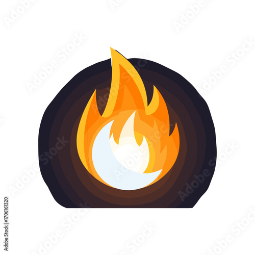 A vibrant flame icon representing energy and warmth, set against a dark background, ideal for digital designs