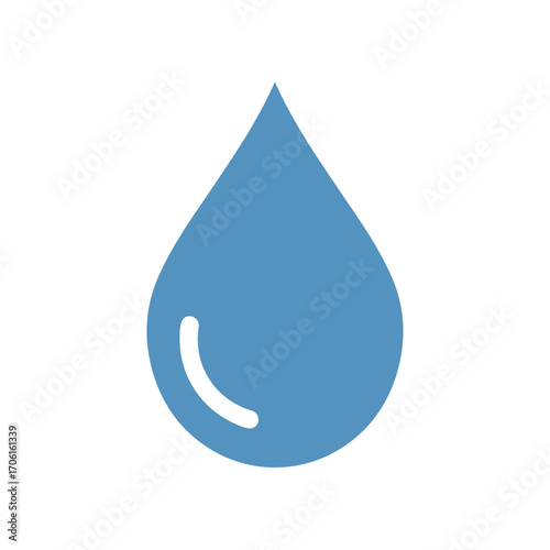 A simple blue water droplet symbolizing purity and freshness against a white background