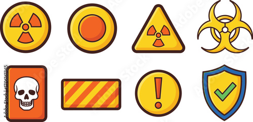 Set of Danger Symbol Icons Hazard Sign Nuclear Warning Radiation Biohazard and Caution